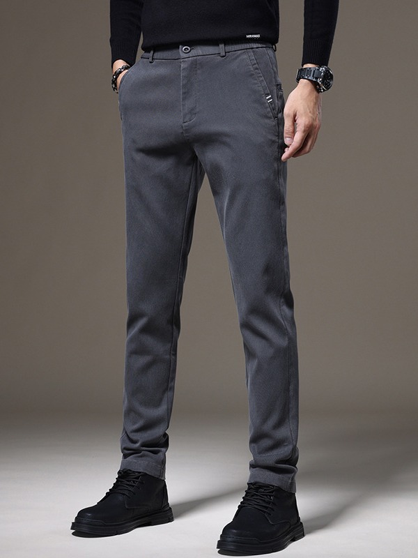 Otoño e Invierno nuevo negocio ligero pantalones casuales de los hombres de color sólido clásico moda estiramiento pantalones delgados de gama alta de los hombres boutique
