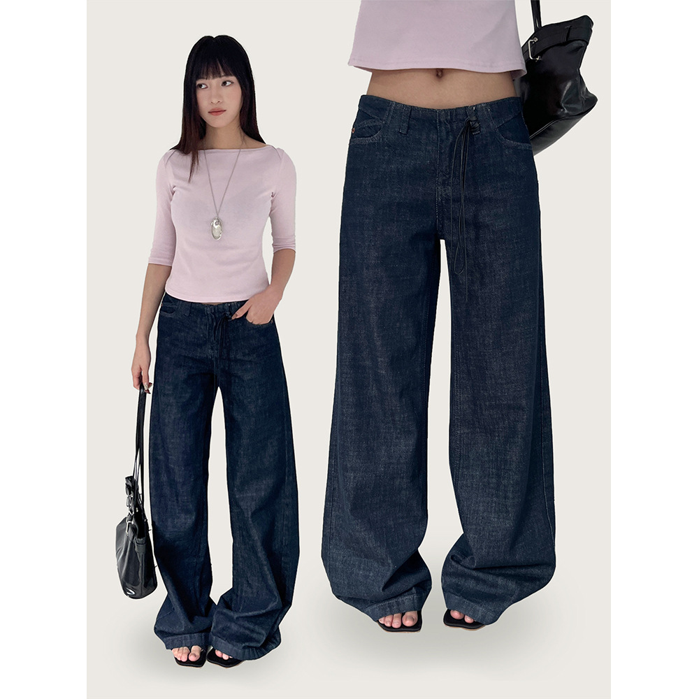 誉一新款2026春季美式个性低腰设计感牛仔裤复古直筒裤女cx0302