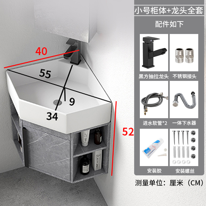 Triángulo montado en la pared gabinete de baño de cerámica lavado a mano lavabo combinación esquina lavabo piscina balcón pequeño apartamento