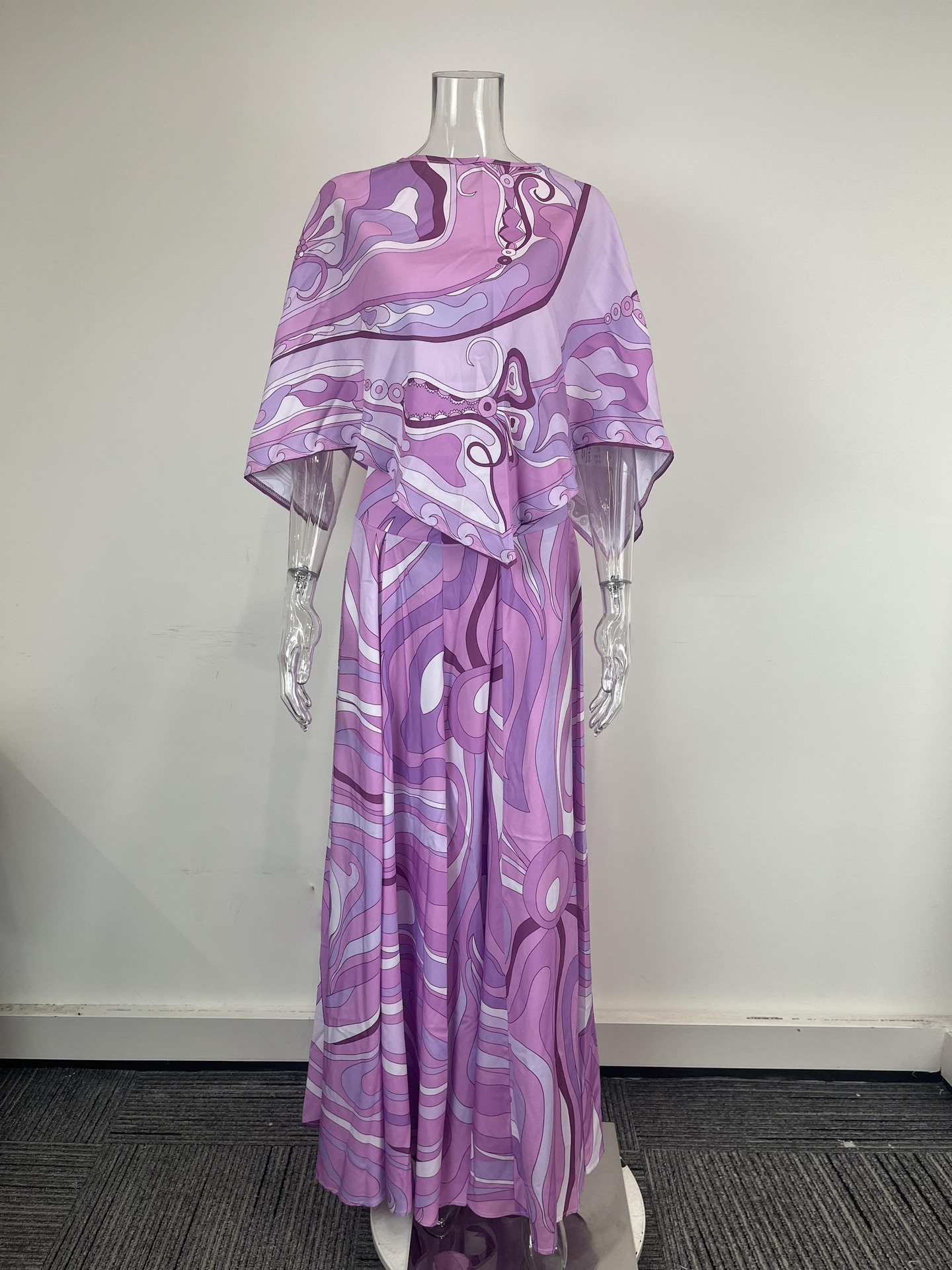 2026 Spring New European And American Cross-Border Women's Fashion Casual Color-Block Print Loose Long Skirt Two-Piece_ecoleips.com