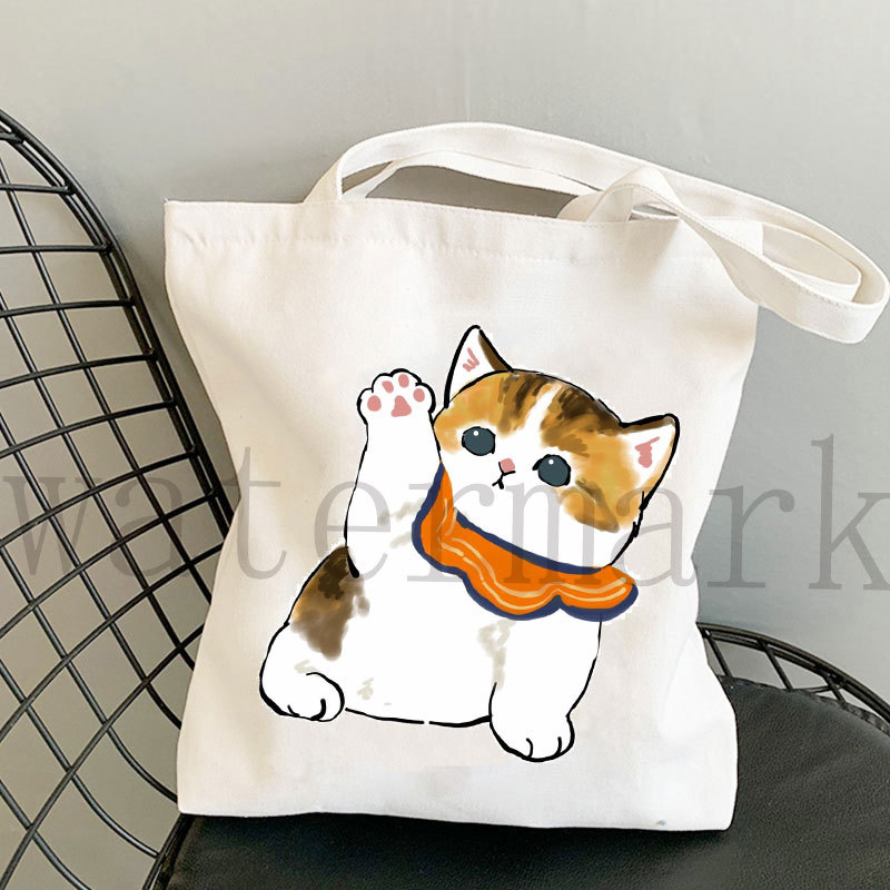 Japón lindo gato Kawaii gato impresión bolsa de lona Harajuku bolsa de hombro bolsa de moda estudiante bolsa de compras de mano