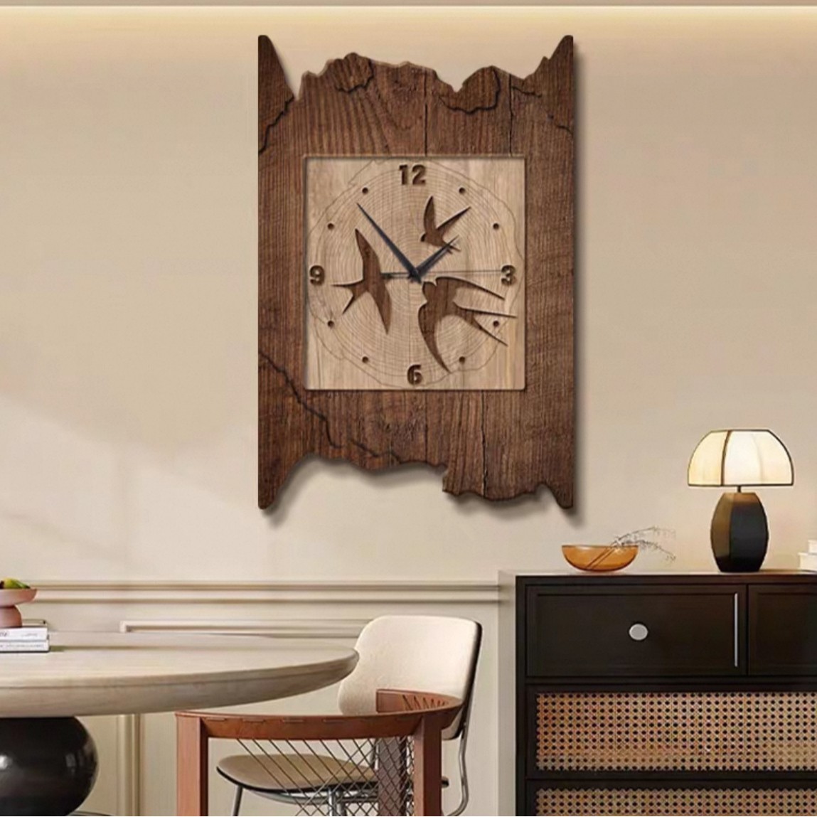 ZB152侘寂风餐厅钟表装饰画创意挂钟饭厅高级感复古客厅卧室挂画