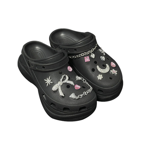 Cross-border Crocs Shoe Accessories Shoe Flower Moon Girl Heart Sparkling Diamond DIY Shoe Decoration Bow Detachable Chain Shoe Buckle