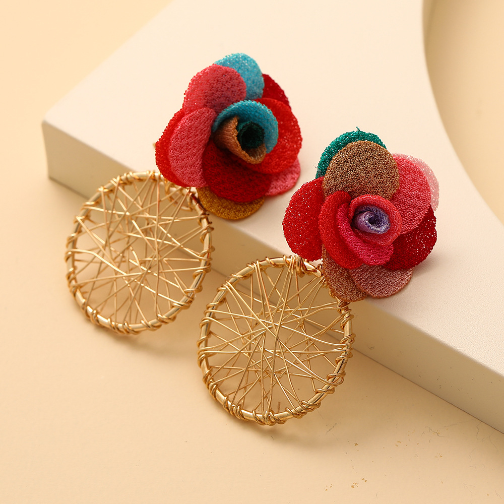 New Fashion Multi-layer Chiffon Cloth Lace Flower Earrings display picture 11