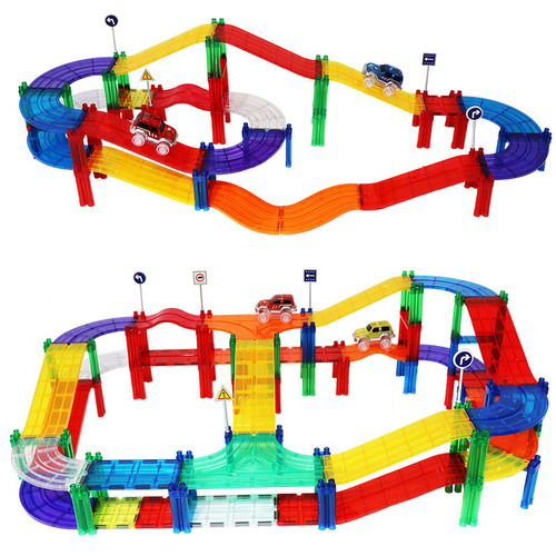 Weiaibei track magnetic piece puzzle color window building blocks children's ever-changing magnetic transportation electric car building play