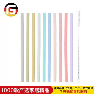 亚马逊重复使用硅胶吸管便携套装可折叠儿童硅胶柔软饮料螺纹吸管