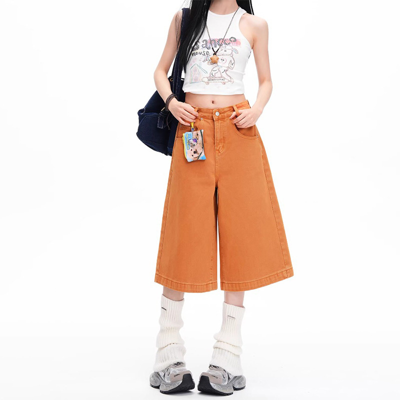 Dopamine Orange Denim Cropped Pants for Women 2026 Summer Thin Wide-Leg Loose Straight Casual Shorts Dopamine Orange Denim Cropped Pants for Women 2026 Summer Thin Wide-Leg Loose Straight Casual Shorts
