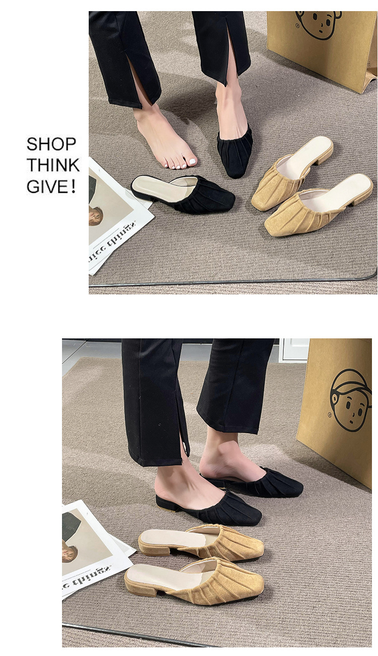 Baotou – pantoufles britanniques confortables à semelle basse et épaisse pour femmes, vêtements d'extérieur à la mode, petites pantoufles carrées pliables, nouvelle collection_voghion.com