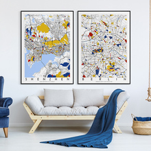 挂画蒙德里安城市线条艺术地图画现代客厅装饰画北欧壁画玄关挂画