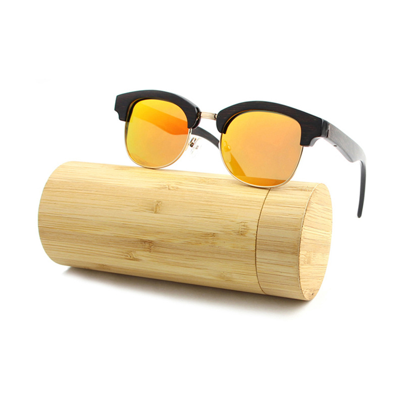 Manufacturer's Ready Stock New Cross-Border Bamboo Sunglasses Bamboo Frame Fashionable Men's and Women's Half-Frame Polarized Sunglasses