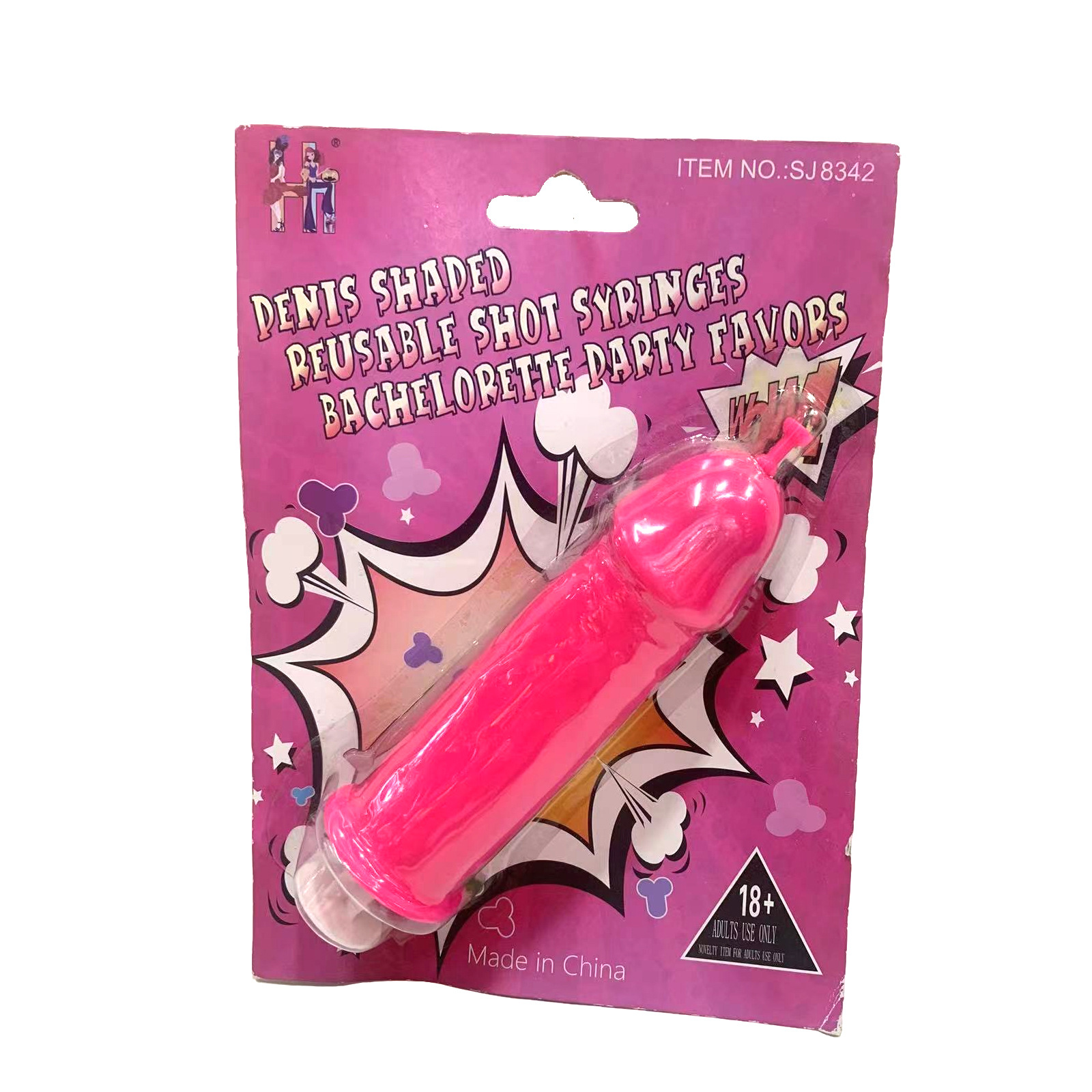 SJ8342-1 Tarjeta blister de inyector de consolador rojo rosa