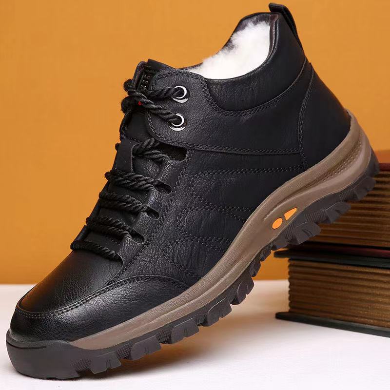 New Sports Comfortable Hiking Winter Men's Fleece Lined Leather High-top Casual Shoes_voghion.com