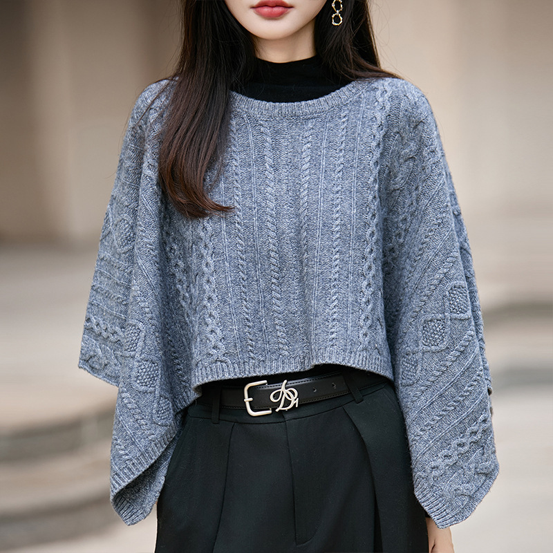 100羊毛针织大披肩秋冬保暖套头斗篷时尚宽松披风百搭毛衣外套女|undefined