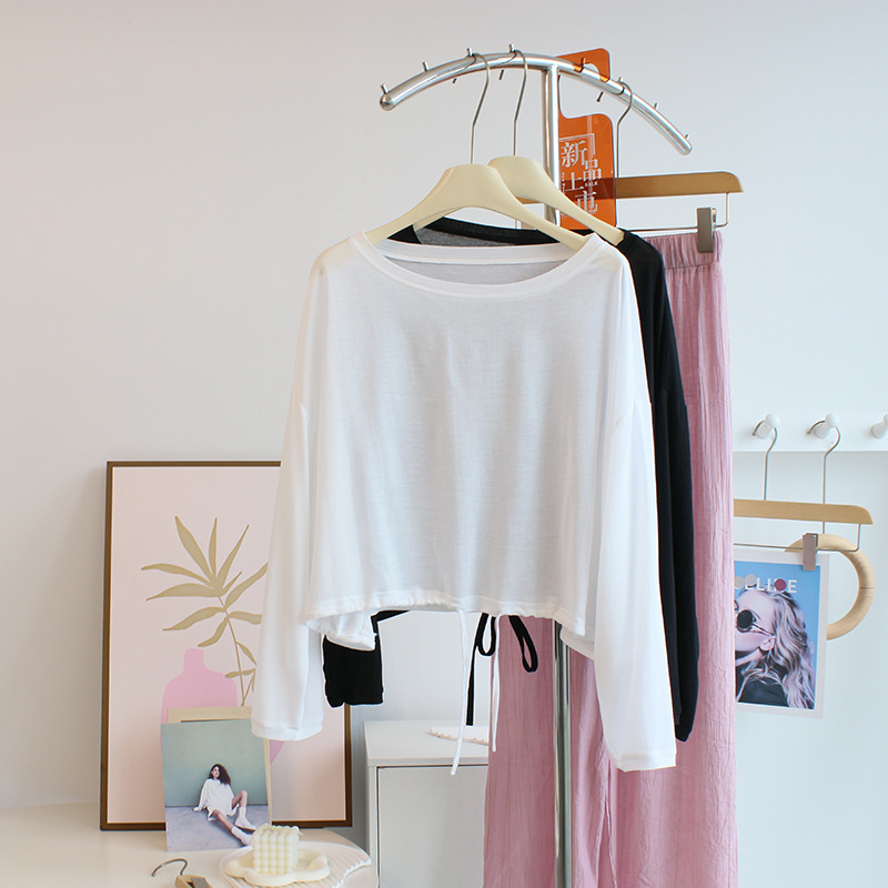 Comfortable Breathable ~ Thin Perspective Long Sleeve T-shirt Sunscreen Clothing Women's Summer All-match Loose Blouse Dance Dress Short Top