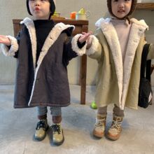儿童棉服加绒加厚男童棉衣中长款女童风衣冬装2024新款小宝宝外套