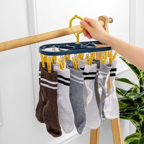 Household 12-clamp multi-functional plastic clothes rack balcony windproof fixed clip drying magic dryer for socks and underwear