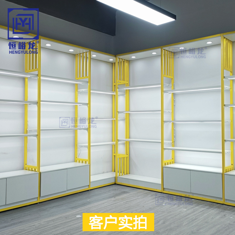 Estanterías de Exhibición para Supermercados, Estructura de Acero y Madera, Modelo Hengyu, Bolsas de Papelería Gruesas, Almacenamiento Personalizado para Cosméticos