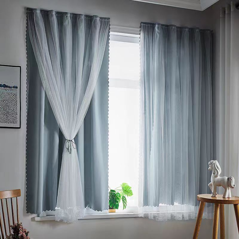 Moderno minimalista estrella doble sombra de tela de encaje cortina de dormitorio balcón hueco estrella cortina terminada