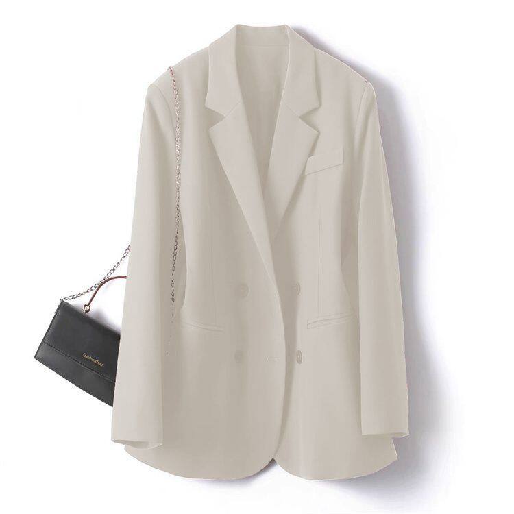 Áo vest nữ dáng suông cổ vest tay dài phối túi, phong cách thanh lịch công sở — Màu nâu, Màu trắng nhạt, màu mâm xôi, màu xanh hoàng gia chi tiết 7