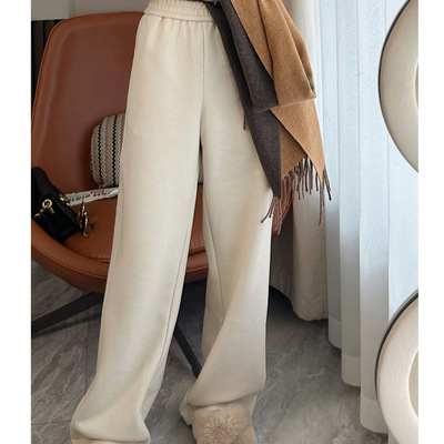 Word-of-mouth pants!three-dimensional Crop Paige Straight Show thin Plush thickening leisure time Wide leg pants