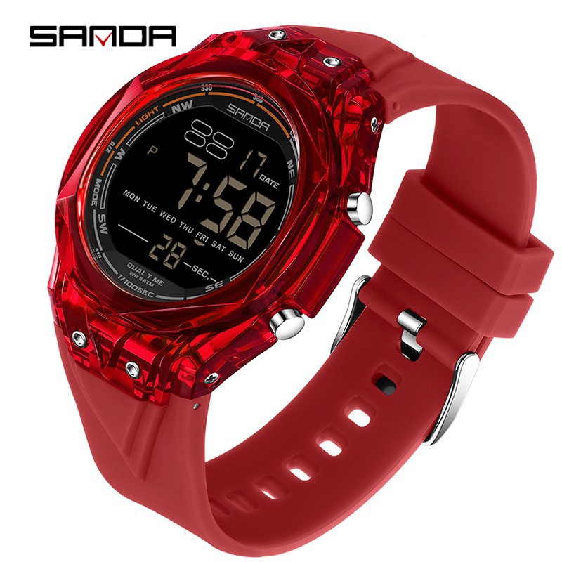 Reloj electrónico SANDA esfera transparente nocturna impermeable reloj multifuncional segmentación reloj de pulsera