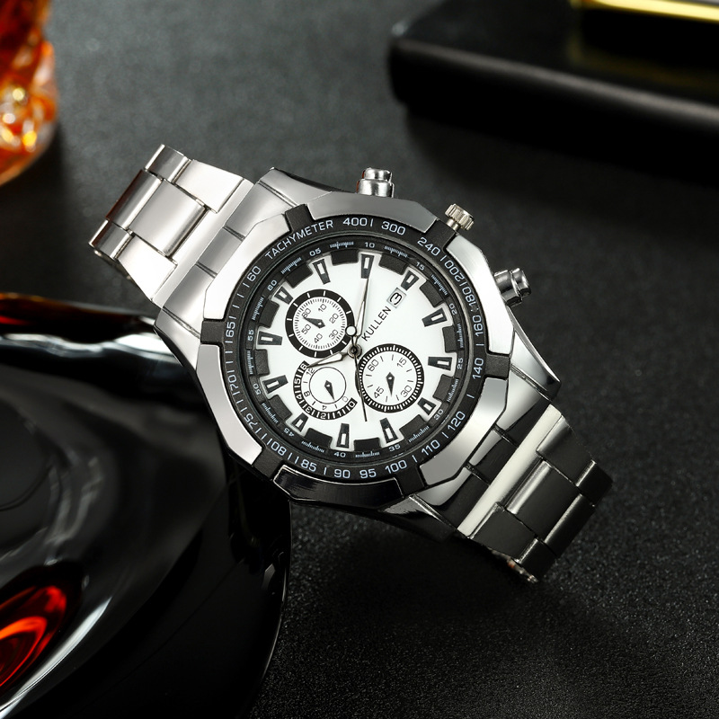 2025 New Large Dial Men's Calendar Steel Band Watch Men's Trendy Business Style Quartz Watch Men's High-End