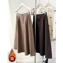 文艺复古毛呢a字半身裙女冬季新款梨形身材高腰遮胯显瘦中长伞裙
