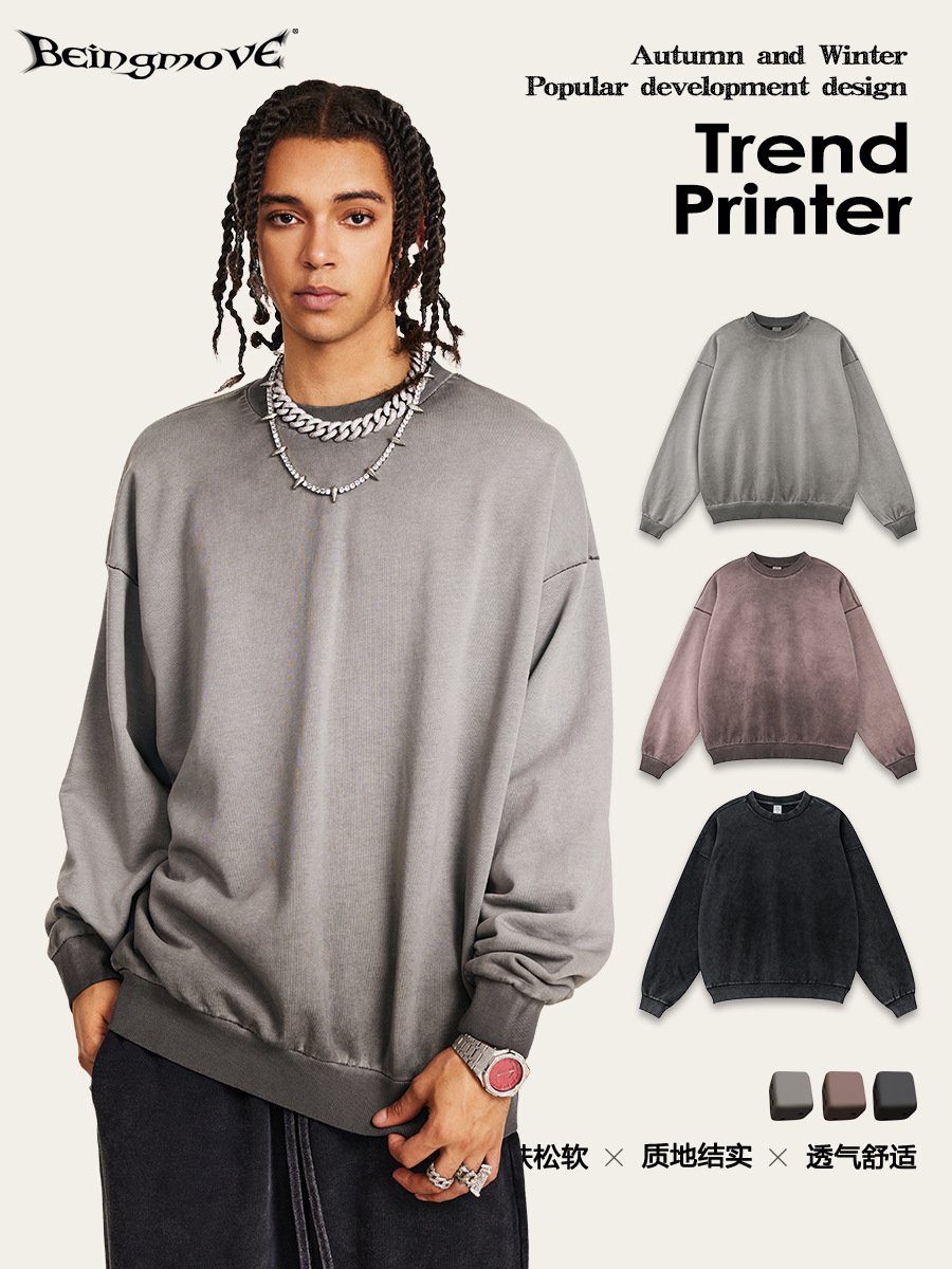 2025 marca de marcha de otoño 380G cuello redondo agua lavado suelta color sólido marca de marcha de marcha de hombro para hacer la vieja chaqueta para hombre