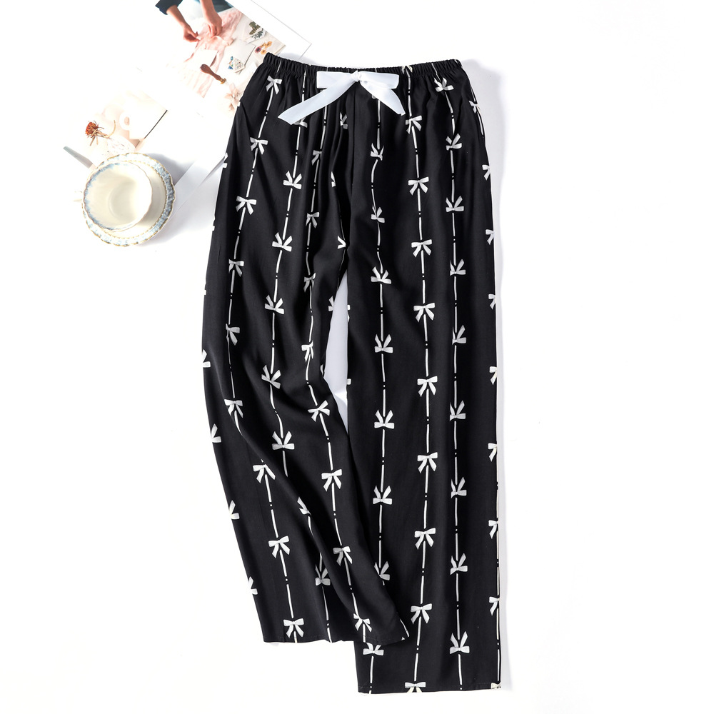 Pantalones de pijama de verano Source 45 de algodón y seda, pantalones anchos de nueve puntos para mujer, finos, talla grande, pantalones holgados para aire acondicionado, pantalones de playa