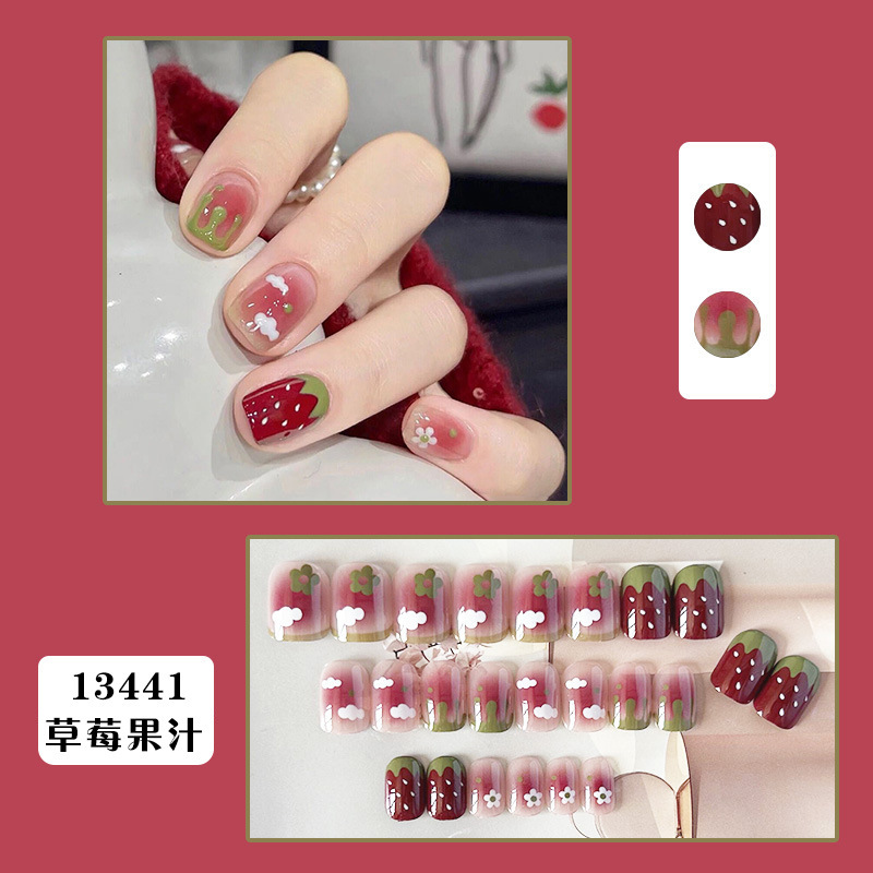 Pequeño Libro Rojo TikTok usar gel de gelatina de uñas parche de uñas desmontable corto terminado temperamento de belleza de uñas pieza de belleza de uñas