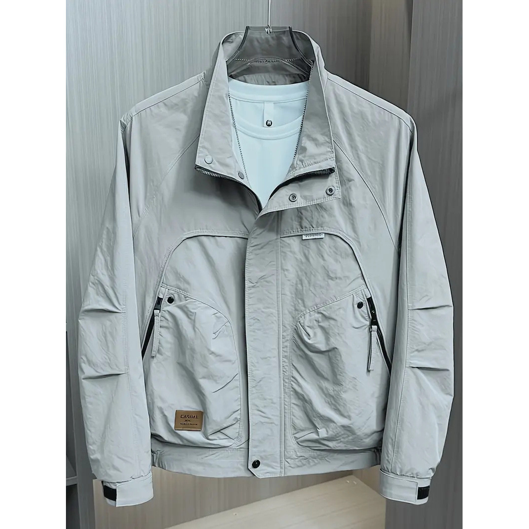 Workwear Stand Up Collar Jacket Men's Spring And Autumn Loose Casual Versatile Jacket Solid Color Top_voghion.com