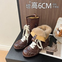 牛皮版复古内增高加绒保暖拳击靴马丁靴女2025新款皮毛一体雪地靴