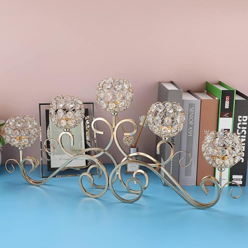 Candelaria de cristal transfronteriza de cinco cabezas creativa europea de hierro forjado romántica cena de velas decorativa de candelabros