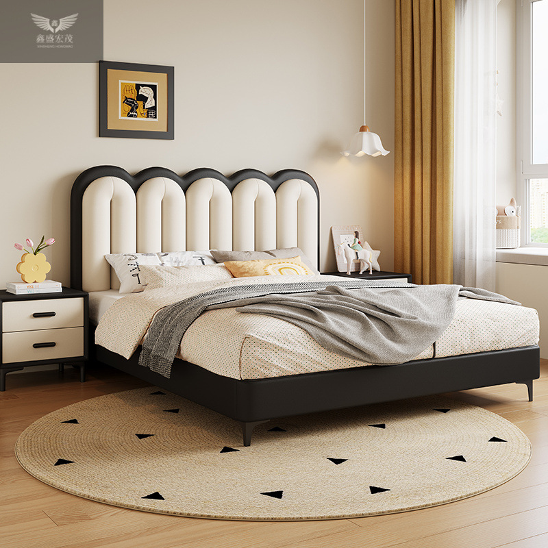 Retro estilo francés cama de cuero ecológico para el dormitorio principal y secundario paquete blando para dos personas cama de cuero para niños