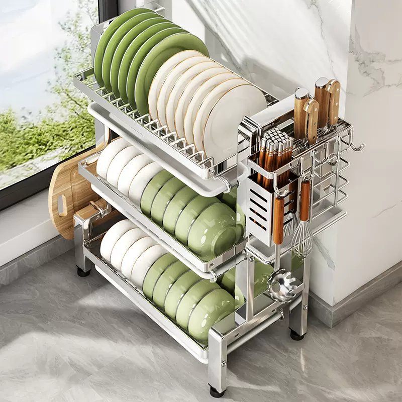 不锈钢厨房水槽置物架台面多功能碗架碗碟沥水架碗盘置物架批发