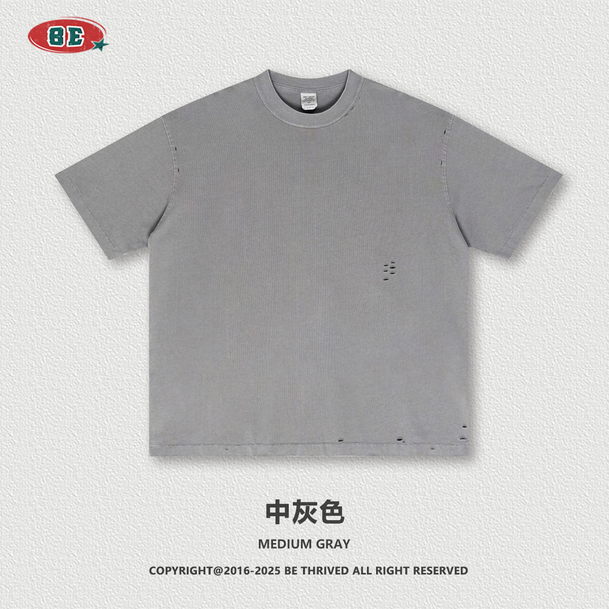 BE ropa de hombre 2025 marca de tendencia transfronteriza de verano gradiente hacer viejo peso pesado suelto agujero de manga corta camiseta set hombre personalizado image 10
