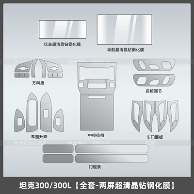 26 types of tempered film for the Tank 300L central control navigation screen, hi4t/z seat adjustment interior protective film accessories (Car interior film) - tank-300300lfull-set-dual-screen-ultra-clear-crystal-diamond-tempered-film