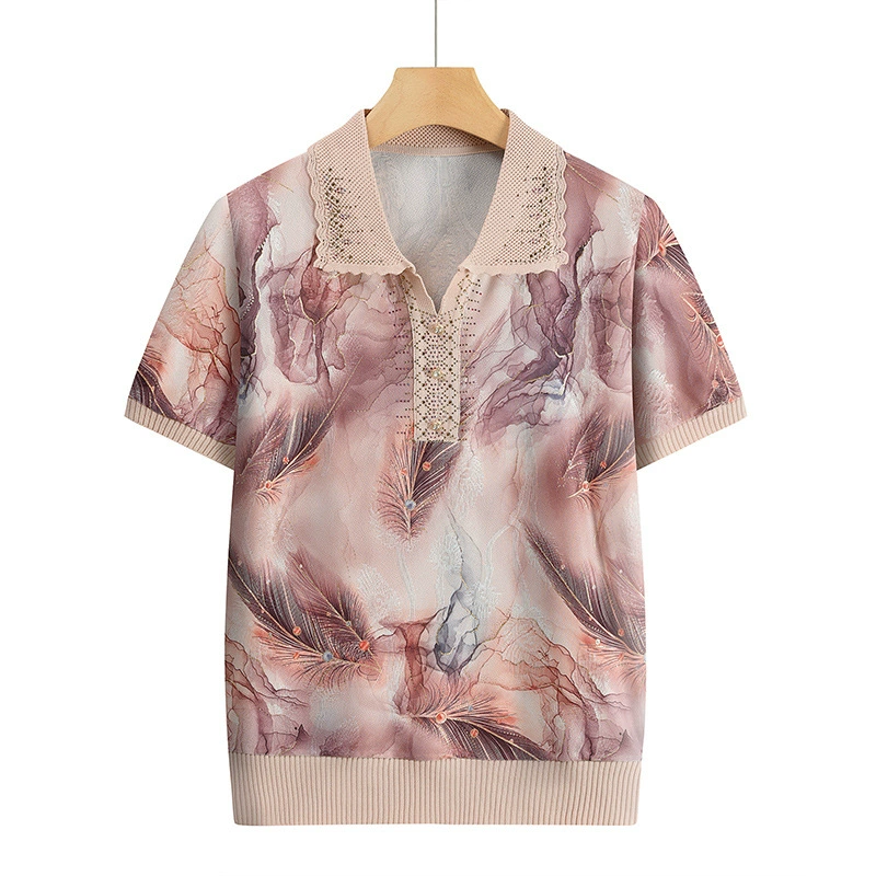 Мама одеваются летние топы с короткими рукавами и лацканами