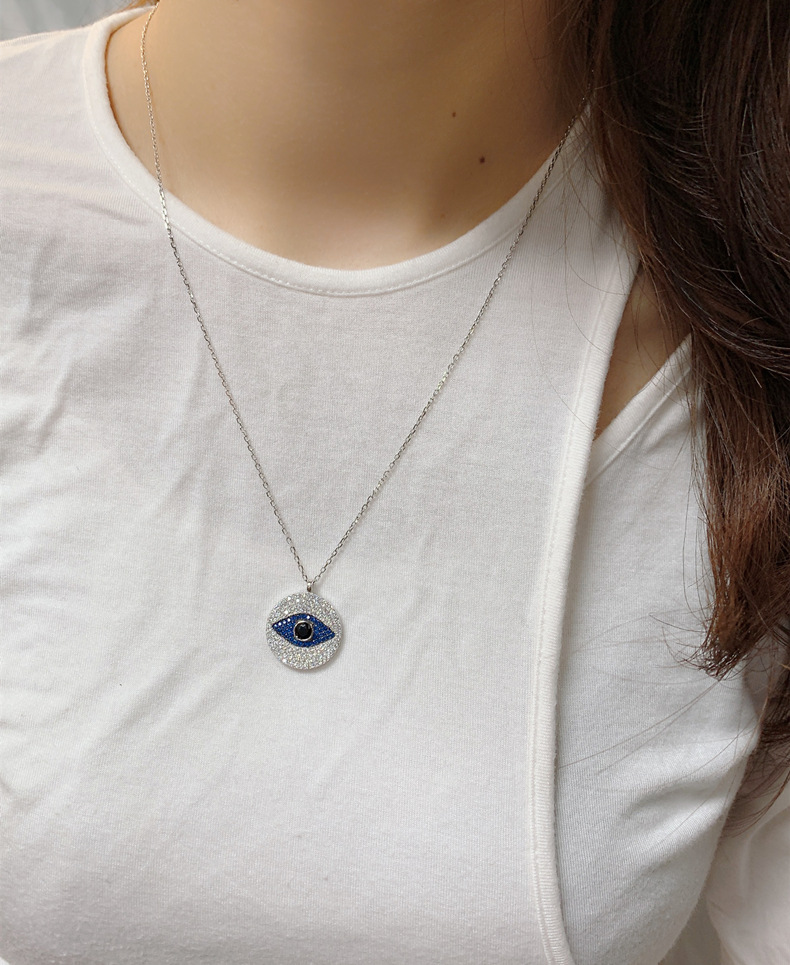 Shopping Occasion 925 Sterling Silver Material 925 Sterling Silver Artificial Gemstones Cable Chain Plating Inlay Eye Necklace