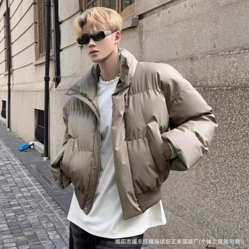 Cleanfit Short Brown Pu down Cotton Jacket Men's Winter Thickeneded American High Street Cotton Jacket High-End Jacket