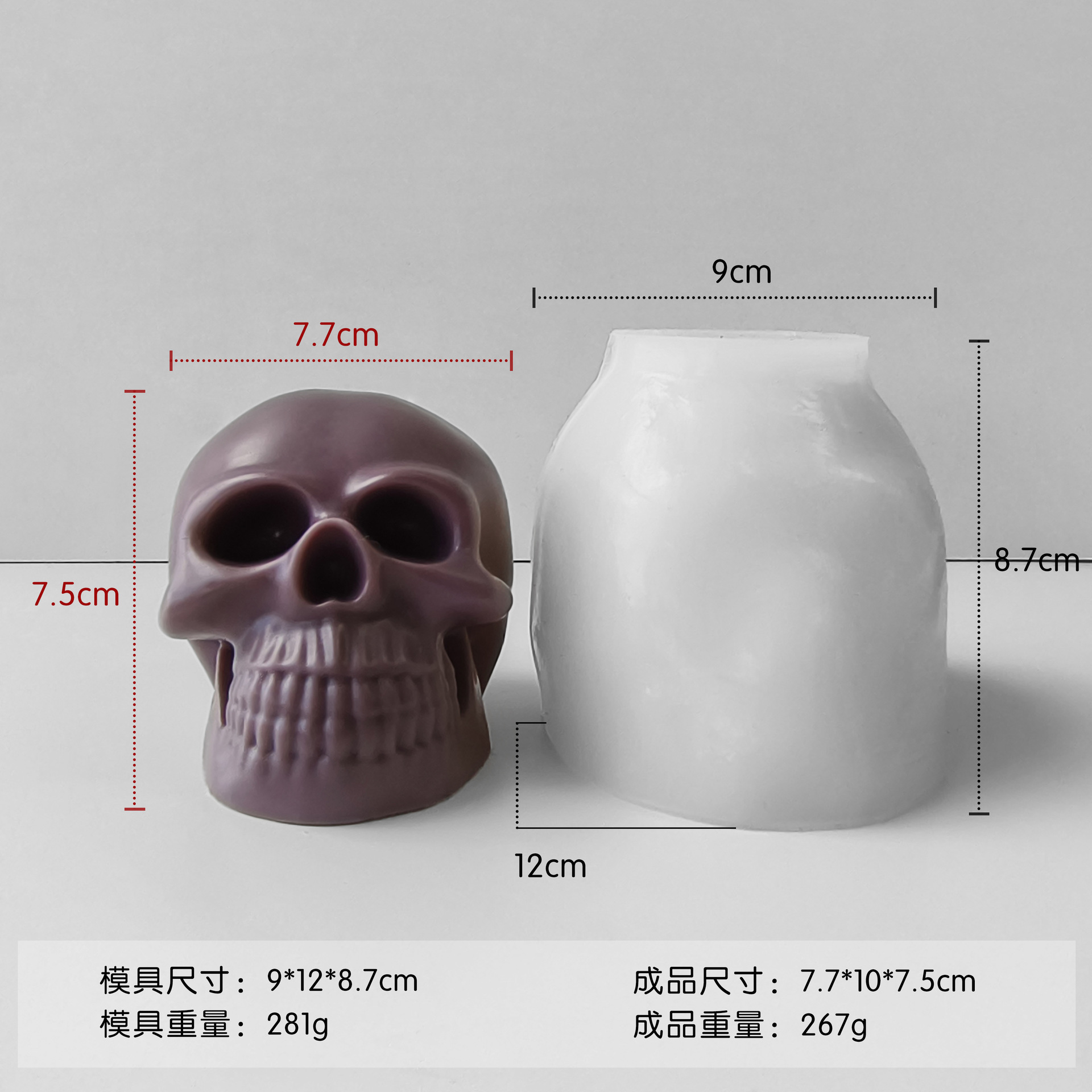 Jiahuimei Calavera de Halloween Aromaterapia Molde Vela DIY Vela de yeso de Pascua Abrasivo de silicona