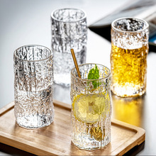 复古浮雕树纹玻璃水杯 透明锤纹洋酒杯啤酒杯家用大容量果汁杯