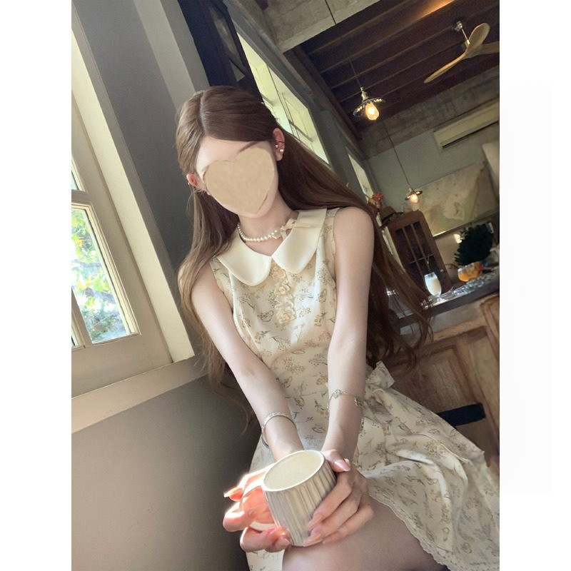 Q女家 馥郁少女/千金感日常全棉碎花连衣裙法式漂亮无袖裙子女夏