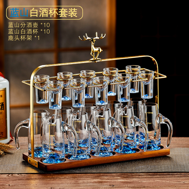 Taza de cristal de licor blanco dispensador de licor porta taza set doméstico de lujo ligero de gama alta pequeña taza de munición de licor un sorbo de taza de vino