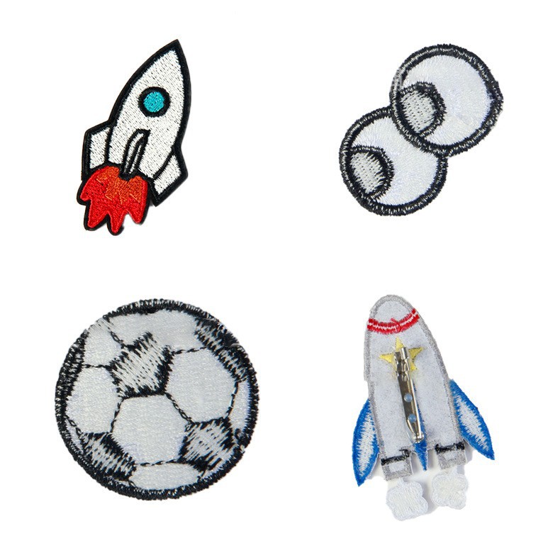 自粘卡通火箭刺绣布贴GRS认证背胶绣花手账衣服包装饰补丁贴自粘t