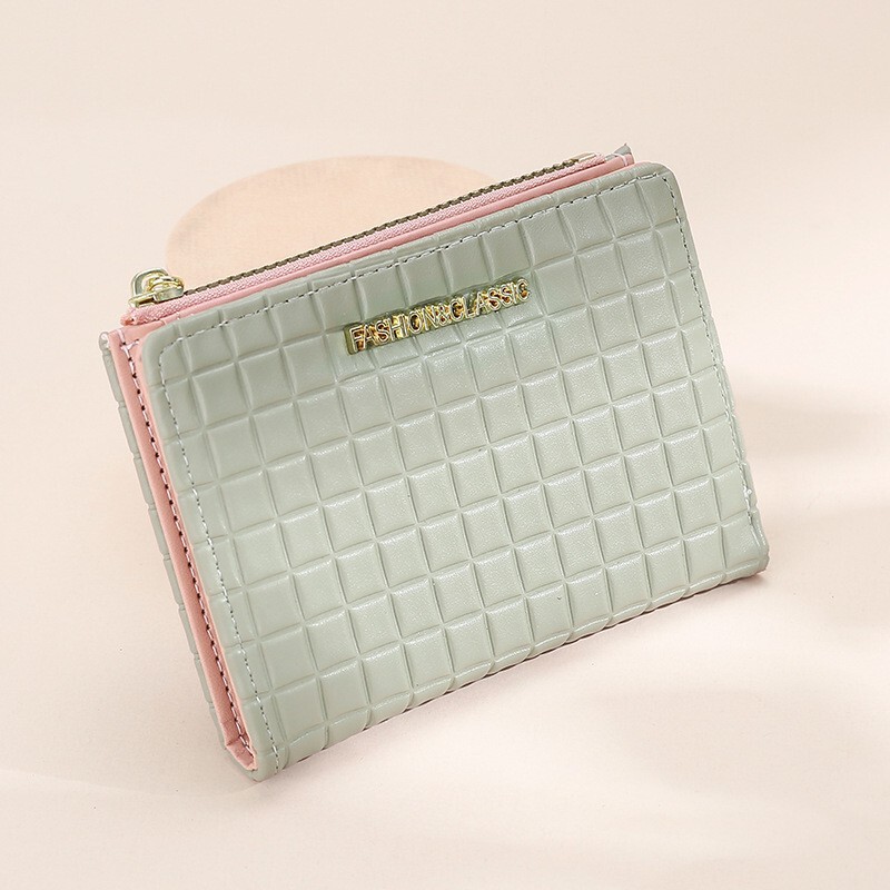 Women's Short Wallet Korean Version Vertical Solid Color Zipper Wallet Student Patchwork Card Holder Korean Version Wallet