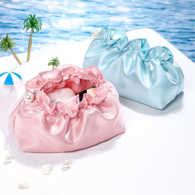 プリーツパール化粧品袋、大容量、高級感、高価値化粧品袋、女性用収納袋、トイレタリーバッグ、1個から|undefined