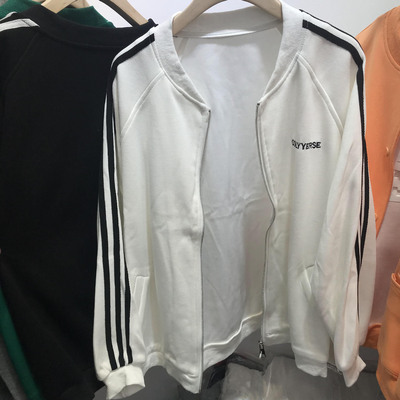 棒球服开衫短外套女春2021新款宽松短款3条杠夹克衫拉链刺绣字母|ms