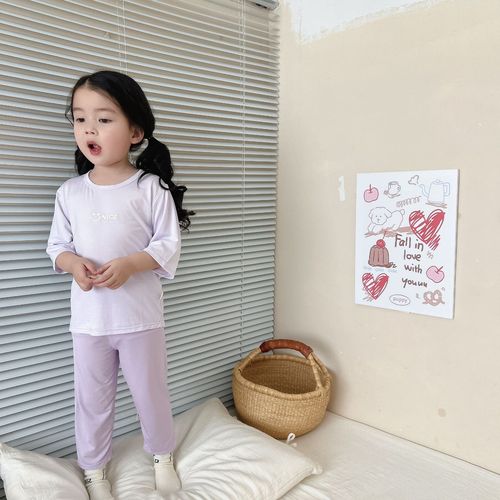 Tongbeijia children's spring and summer home wear 50-count Ecoss boys and girls three-quarter sleeves and nine-quarter pants pajamas set