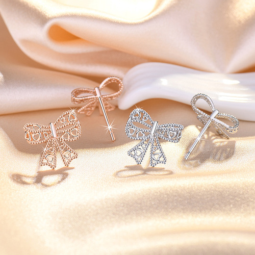 Bow tie earrings for women new 2024 autumn and winter high-end earrings for women rose gold simple cold style earrings